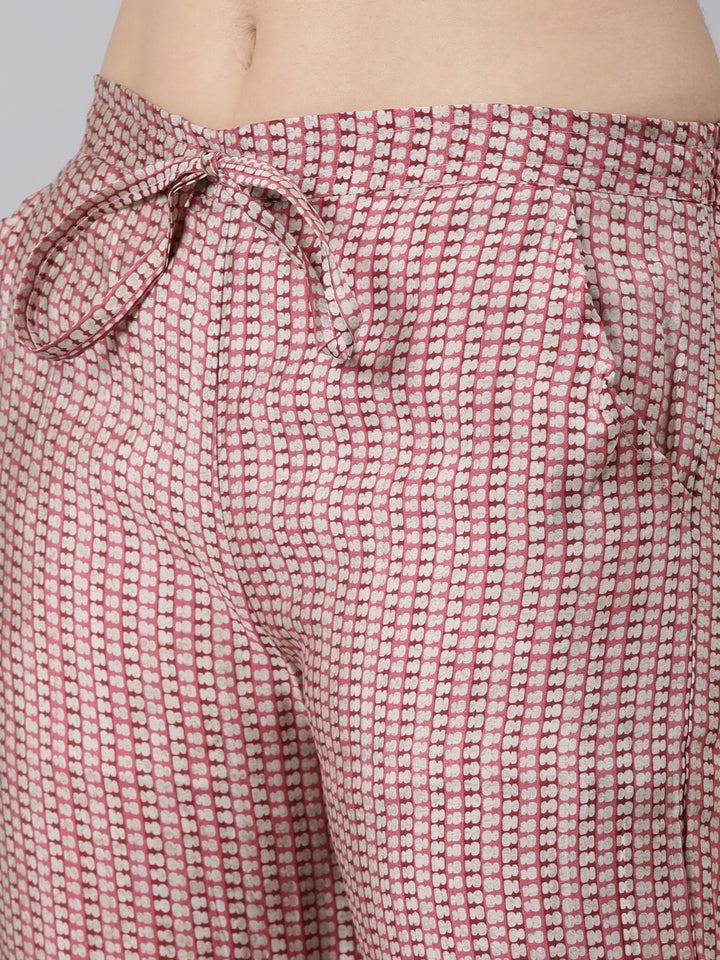 Neerus Pink floral printed straight suit set - detail view 2