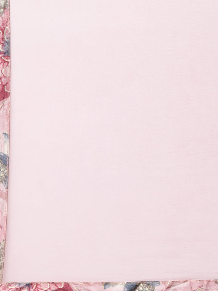 Neerus Pink floral printed straight suit set - detail view 3