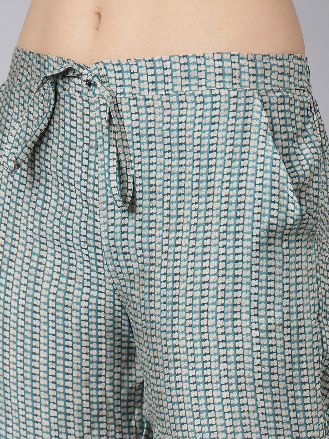 Neerus Blue printed floral straight suit set - detail view 3