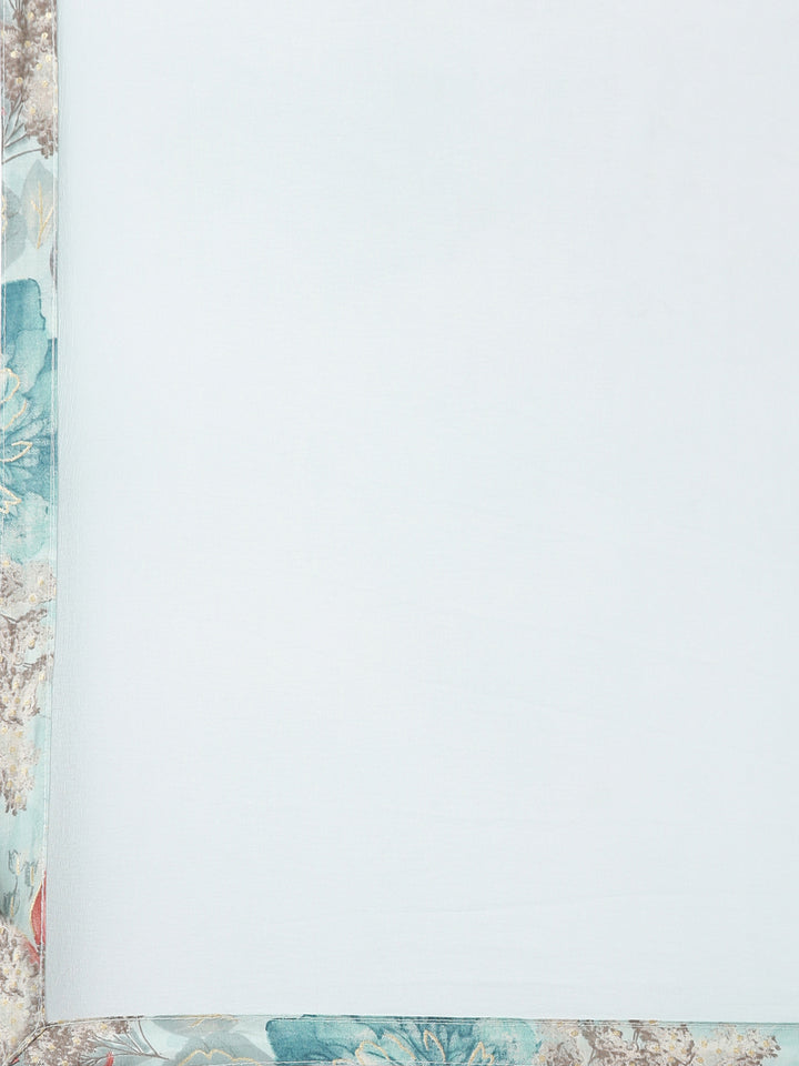 Neerus Blue printed floral straight suit set - detail view 4
