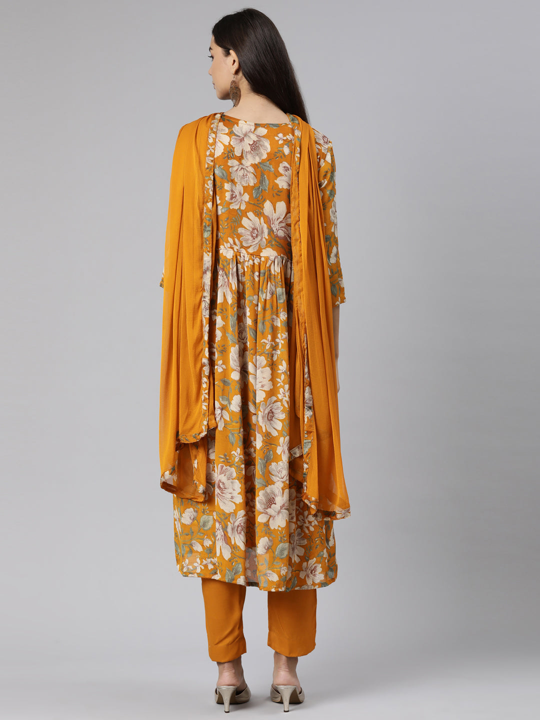 Neeru's Mustard Regular Straight Floral Readymade suits