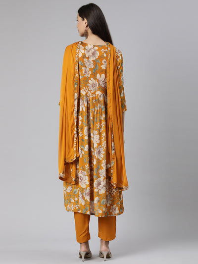 Neeru's Mustard Regular Straight Floral Readymade suits