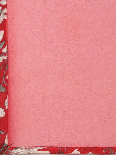 Neeru's Red Regular Straight Floral Kurta And Trousers With Dupatta