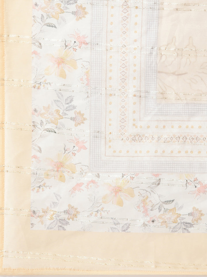 Neerus Yellow Regular Straight Floral Kurta And Trousers With Dupatta