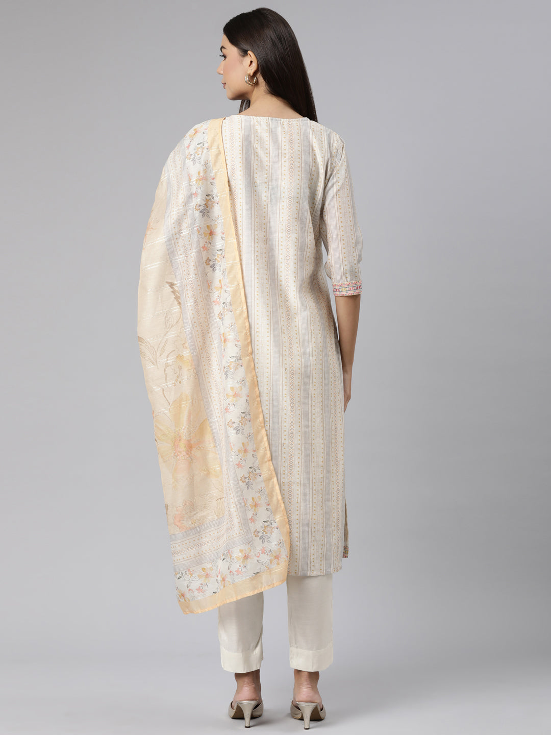 Neeru's Yellow Regular Straight Floral Kurta And Trousers With Dupatta
