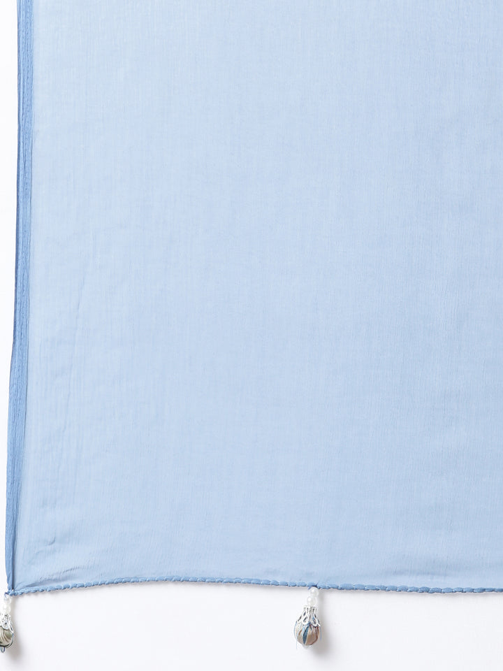 Neerus Blue printed floral straight suit set - detail view 4