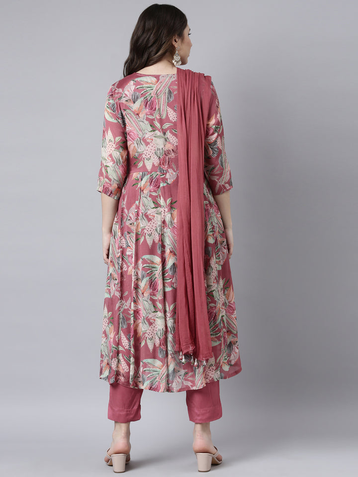 Neerus Pink printed floral suit set - side view