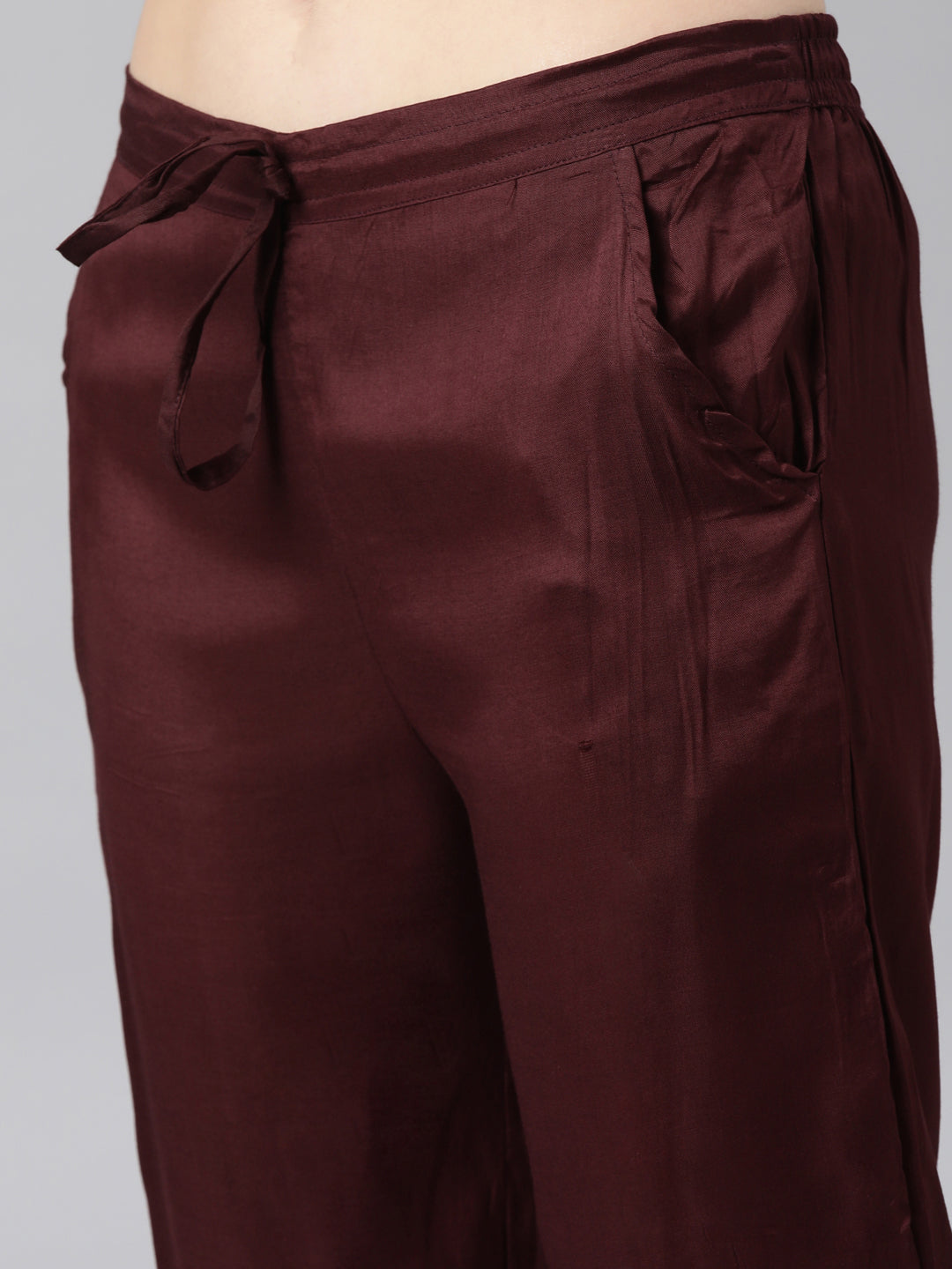 Neerus Coffee Brown Regular Straight Floral Kurta And Trousers With Dupatta