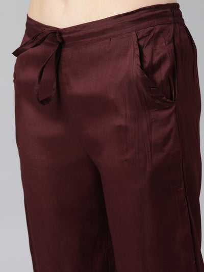 Neerus Coffee Brown Regular Straight Floral Kurta And Trousers With Dupatta