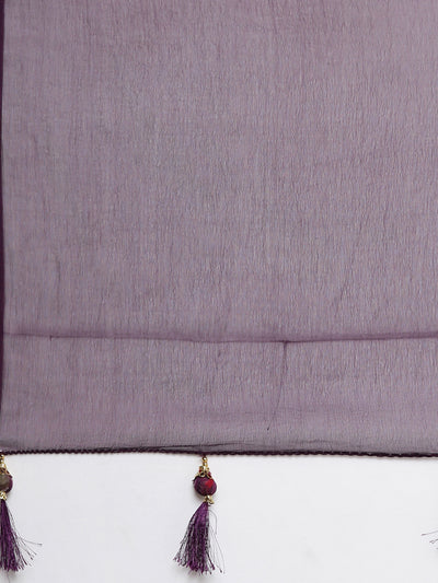 Neerus Purple Regular Straight Floral Kurta And Trousers With Dupatta