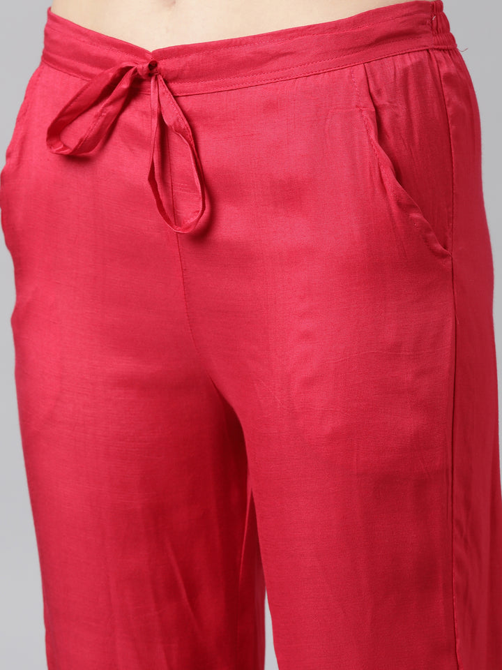 Neerus Pink floral printed straight suit set - detail view 3
