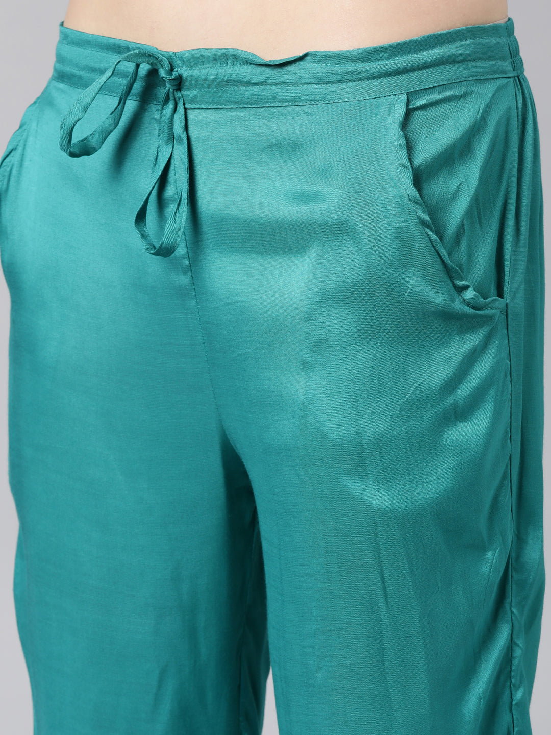 Neerus Green printed floral suit set straight kurta with trouser and dupatta - detail view 3