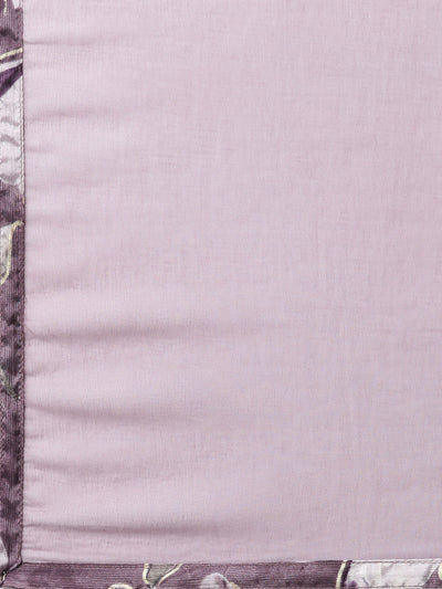 Neerus Purple Pleated Straight Floral Kurta And Trousers With Dupatta