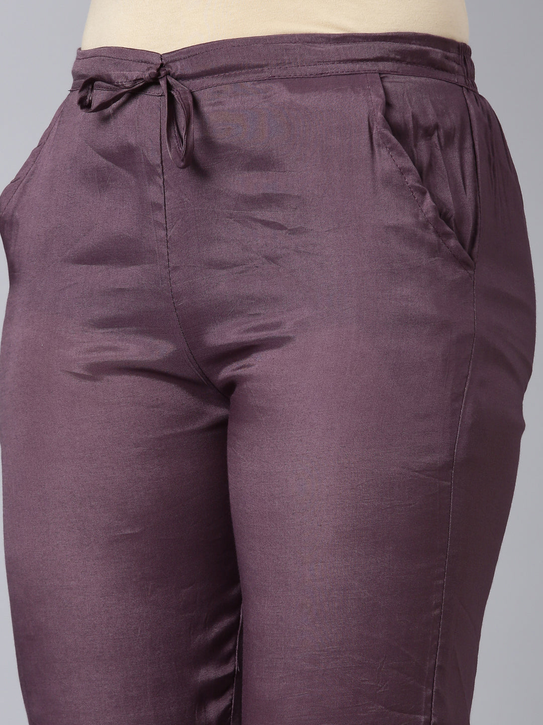 Neerus Purple Pleated Straight Floral Kurta And Trousers With Dupatta