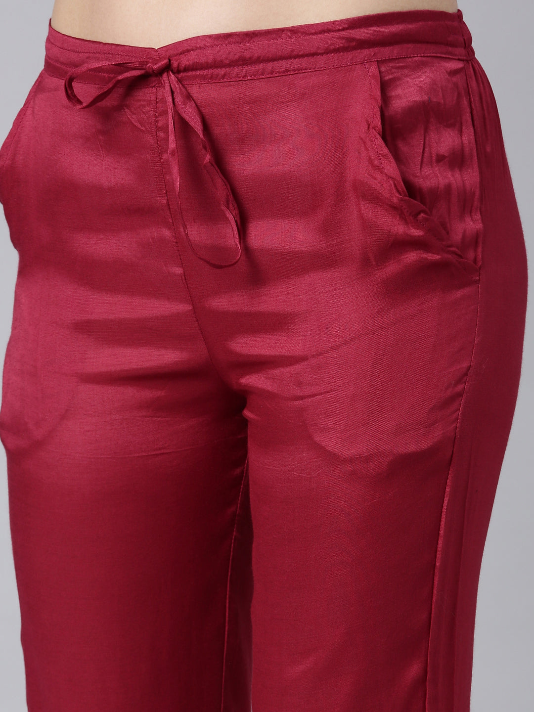 Neerus Magenta Angrakha Straight Floral Kurta And Trousers With Dupatta