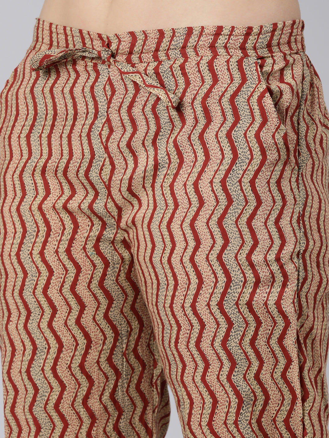 Neerus Orange printed floral suit set straight kurta with trouser and dupatta - detail view 2