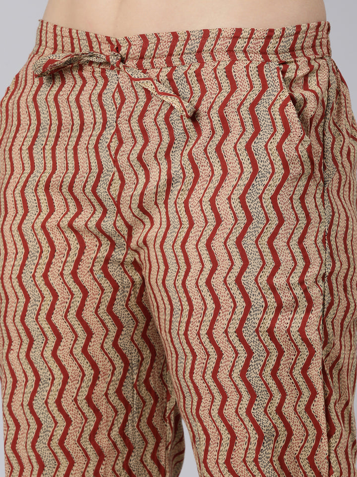Neerus Orange printed floral suit set straight kurta with trouser and dupatta - detail view 2