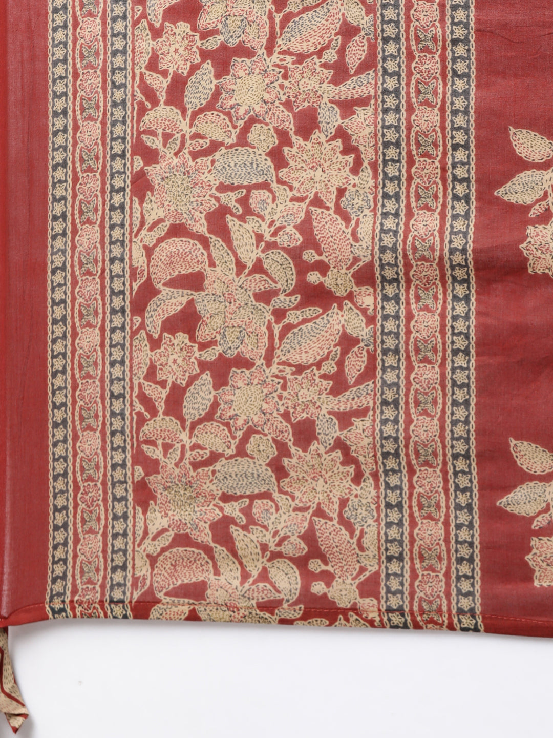 Neerus Orange printed floral suit set straight kurta with trouser and dupatta - detail view 3