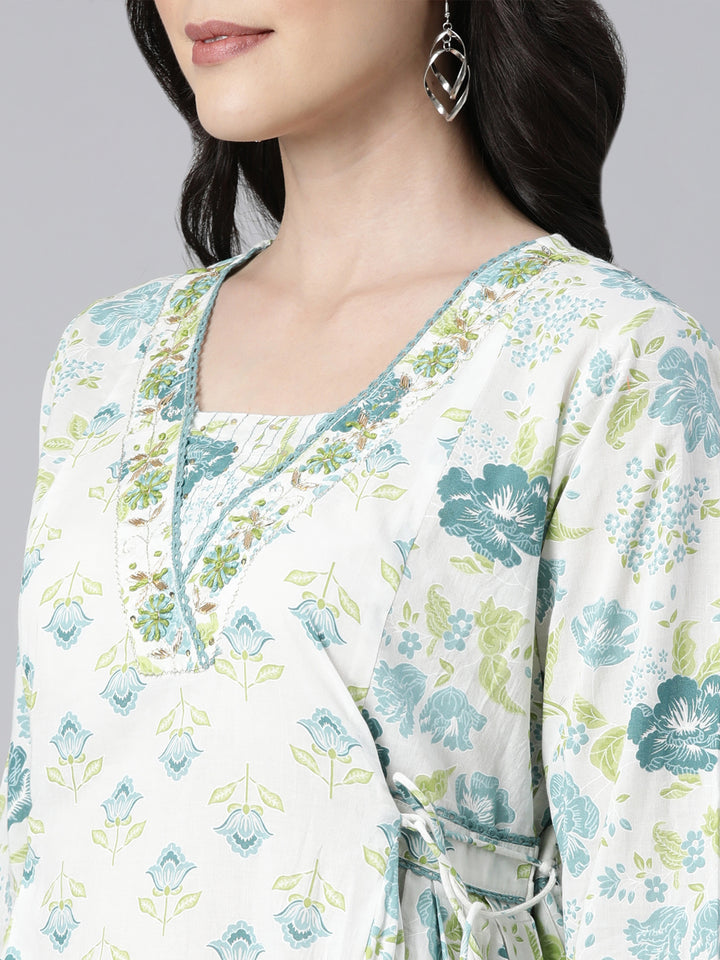 Neerus Green cotton printed suit set - detail view 4