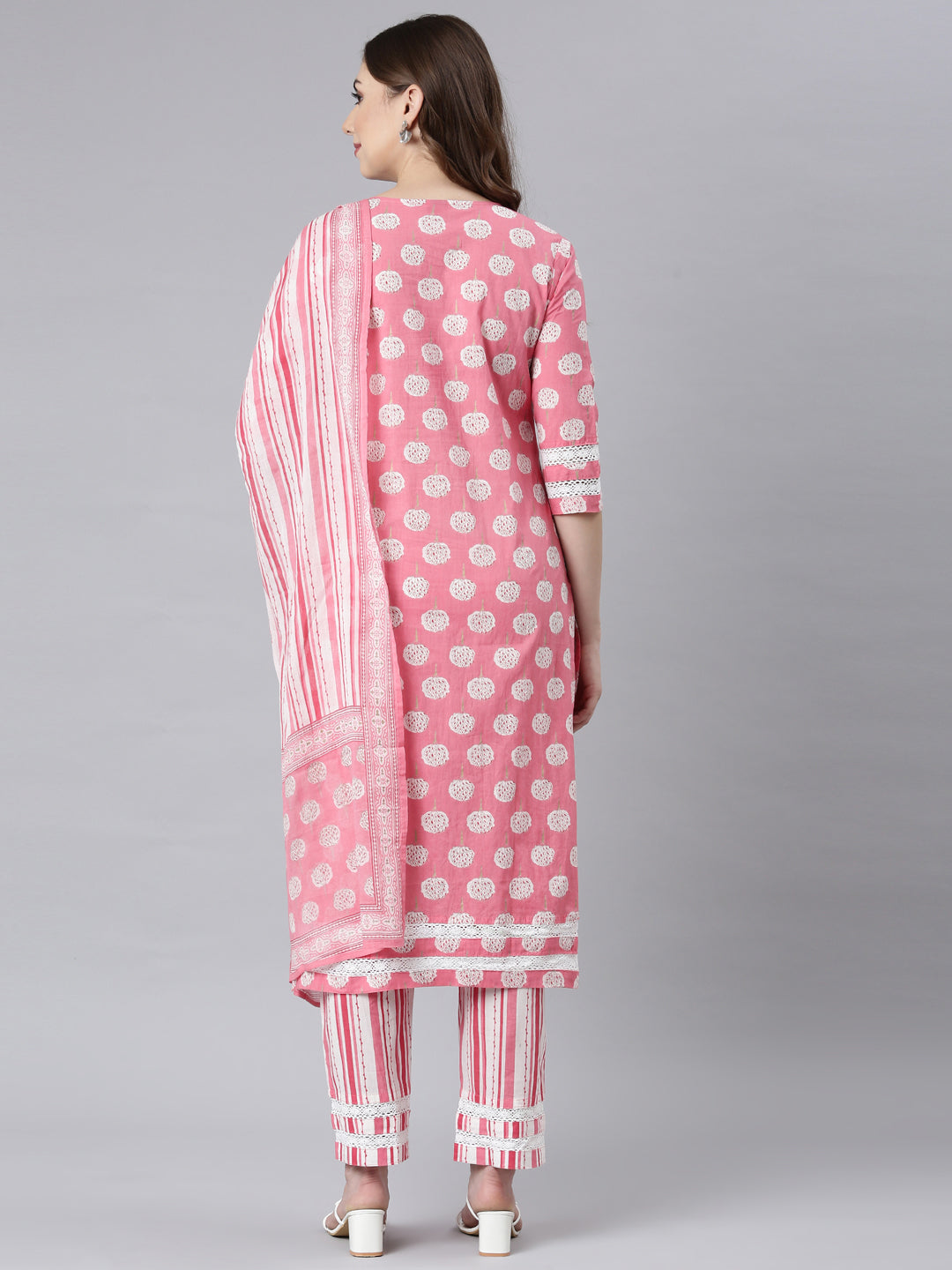 Neerus Rose Panelled Straight Floral Kurta And Trousers With Dupatta