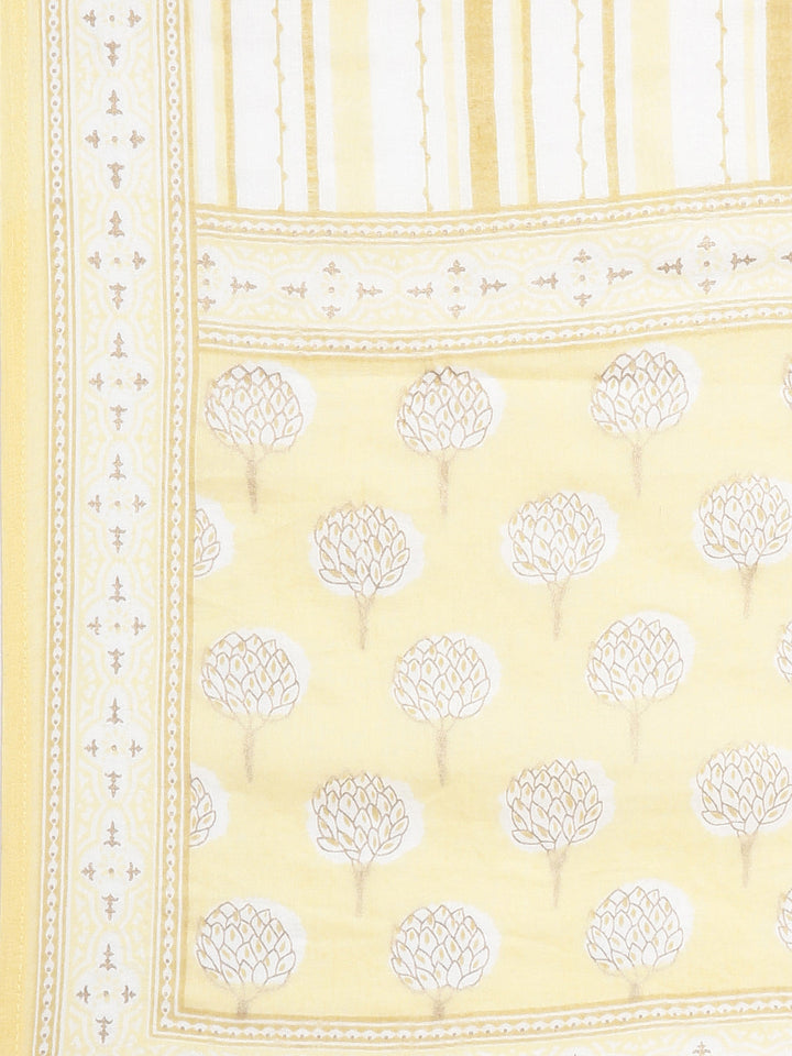 Neerus Yellow Panelled Straight Floral Kurta And Trousers With Dupatta