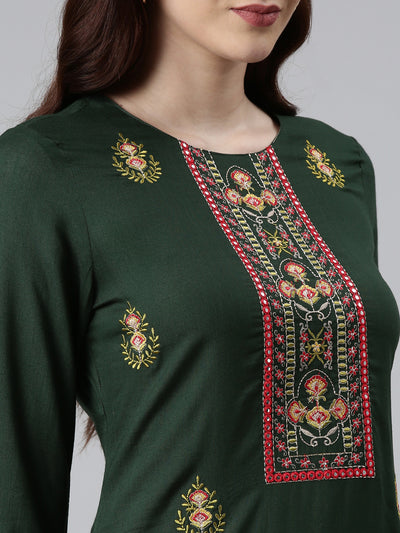 Neerus Women Green Ethnic Motifs Embroidered Thread Work Kurta