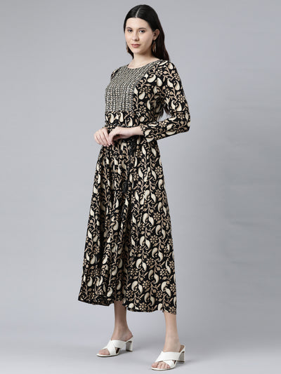 Neerus Women Black Ethnic Motifs Printed Anarkali Kurta