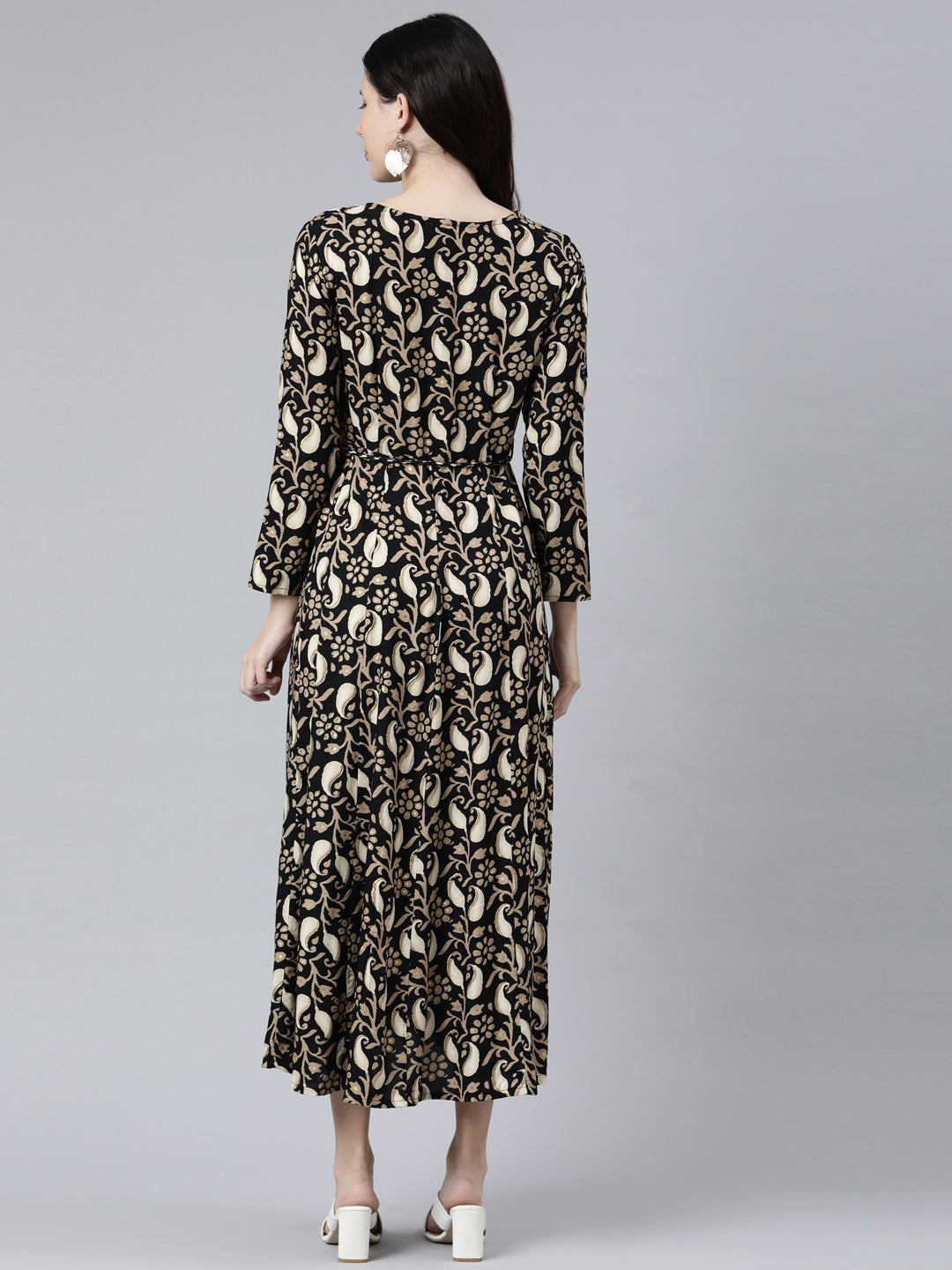 Neerus Women Black Ethnic Motifs Printed Anarkali Kurta