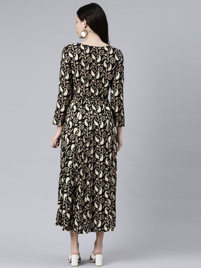 Neerus Women Black Ethnic Motifs Printed Anarkali Kurta