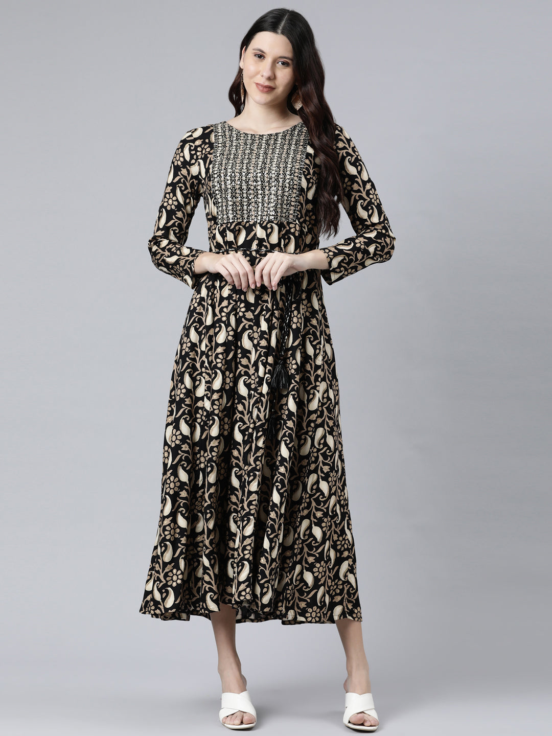 Neerus Women Black Ethnic Motifs Printed Anarkali Kurta