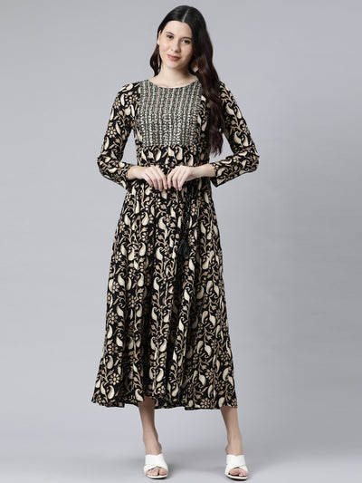 Neerus Women Black Ethnic Motifs Printed Anarkali Kurta