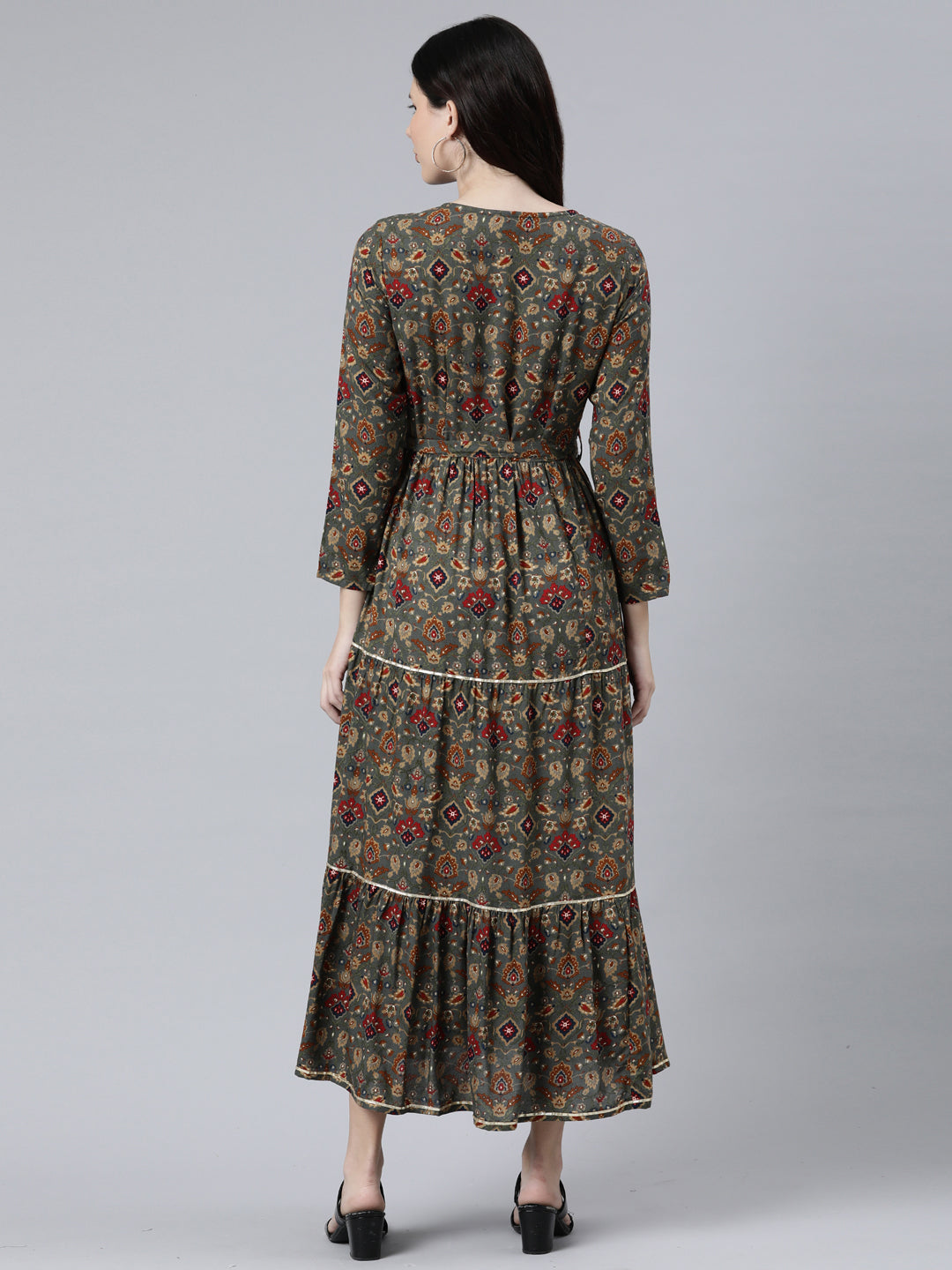 Neerus Women Grey Ethnic Motifs Printed Anarkali Kurta