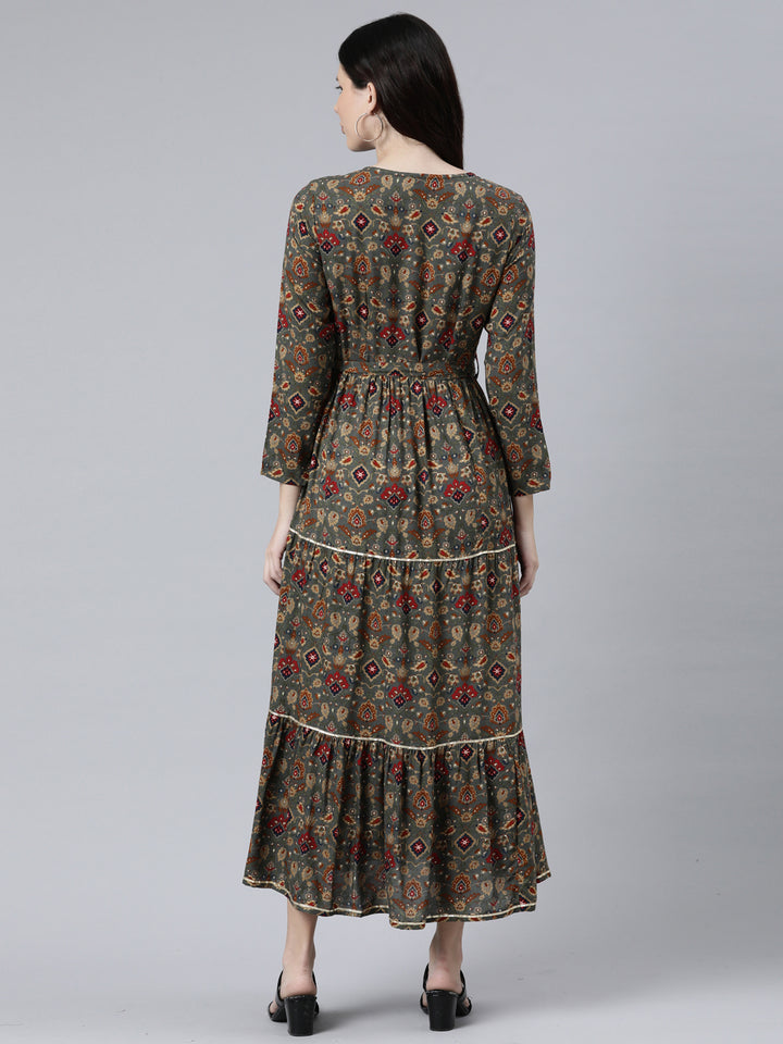 Neerus Women Grey Ethnic Motifs Printed Anarkali Kurta