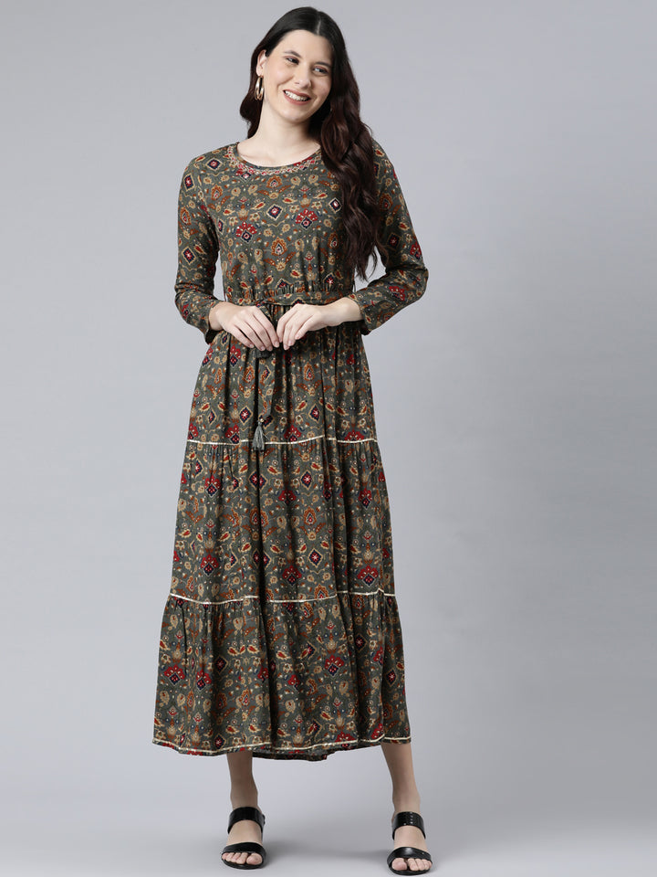 Neerus Women Grey Ethnic Motifs Printed Anarkali Kurta