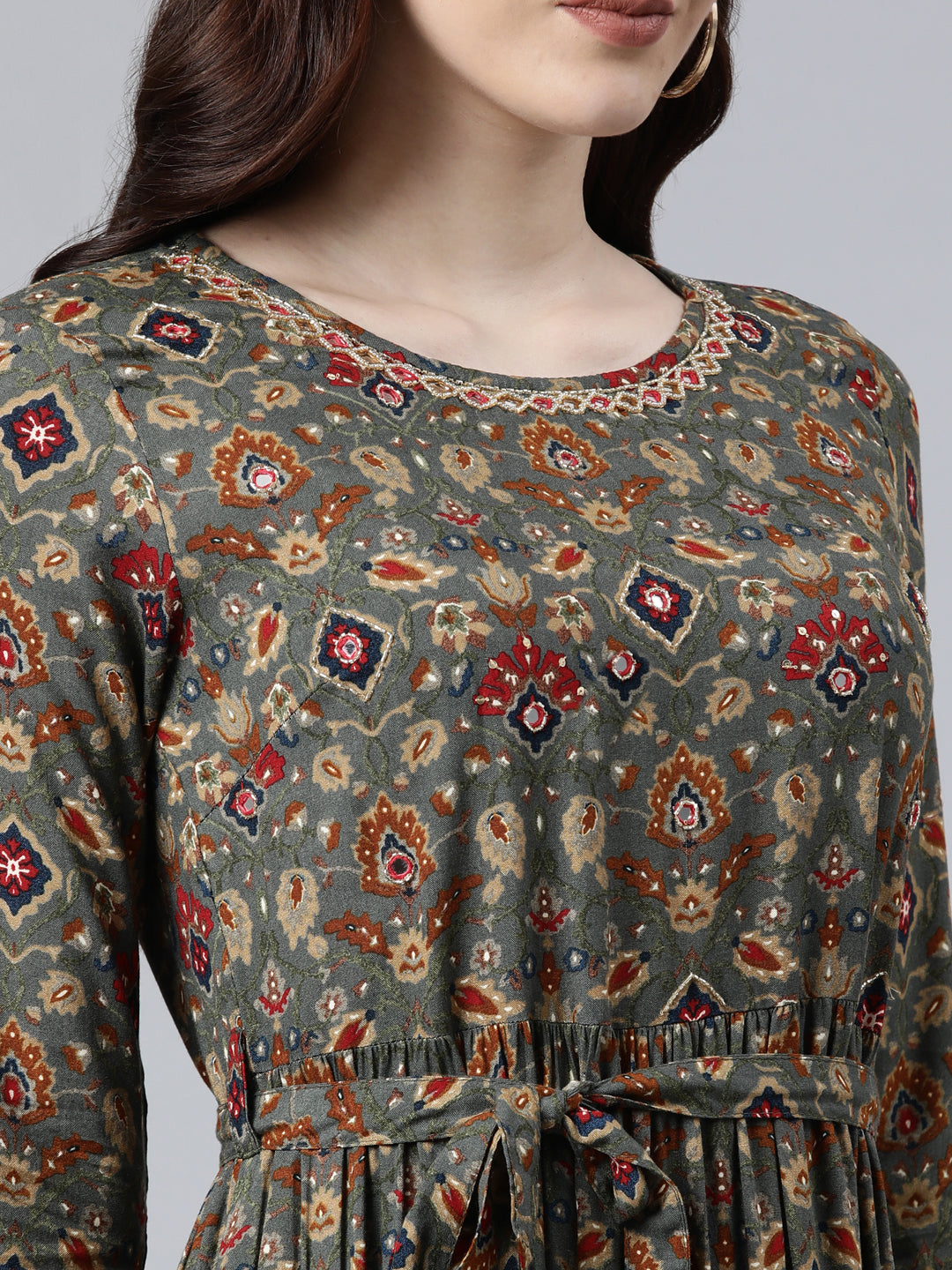 Neerus Women Grey Ethnic Motifs Printed Anarkali Kurta