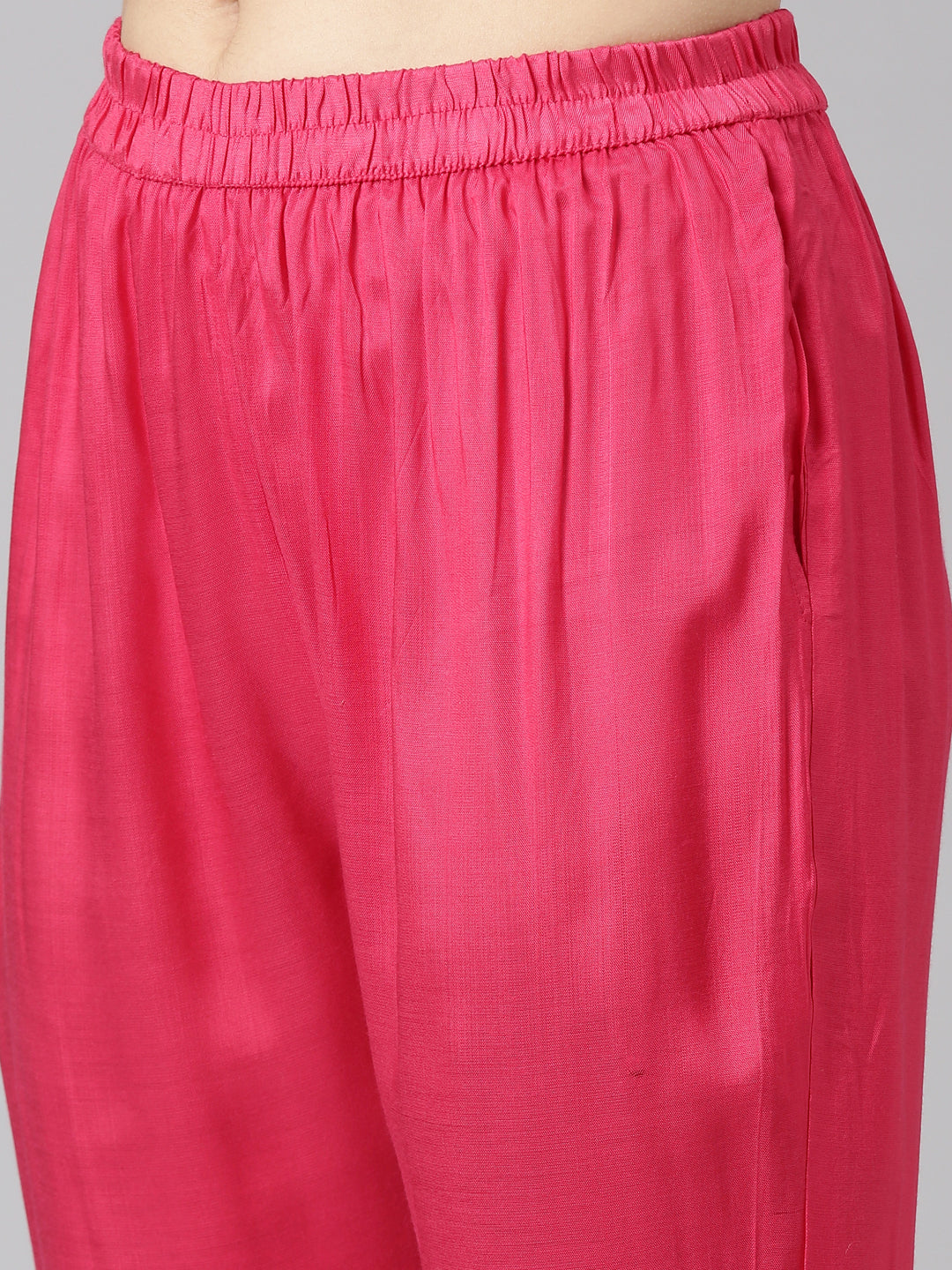 Neerus Pink printed straight suit set floral kurta with dupatta - detail view 3