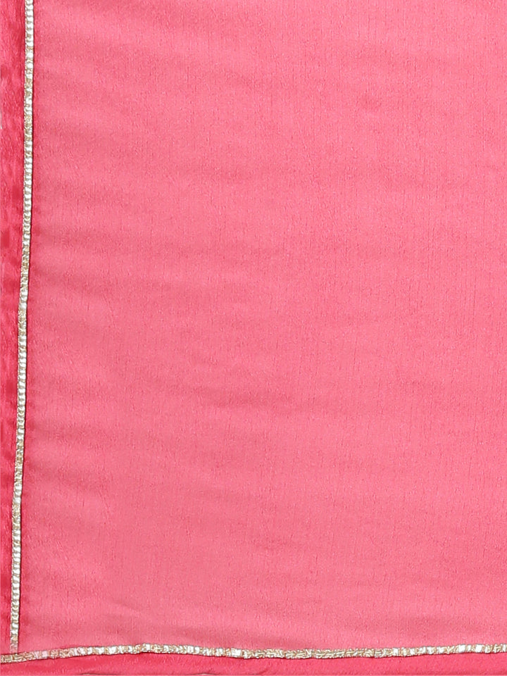Neerus Pink printed straight suit set floral kurta with dupatta - detail view 4