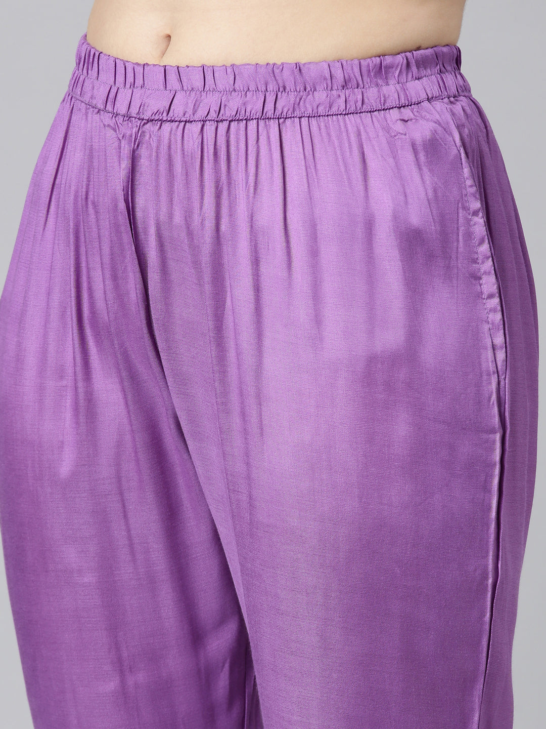 Neerus Purple printed straight kurta set with trousers and dupatta - detail view 3
