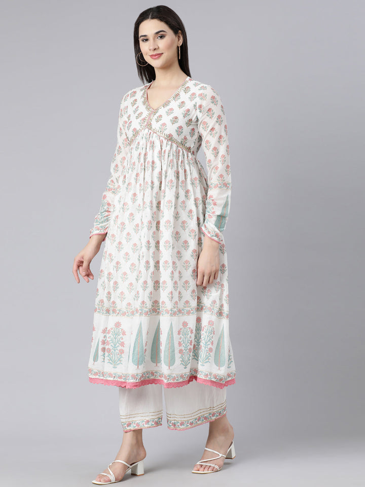 Neerus Pink printed panelled suit set - back view
