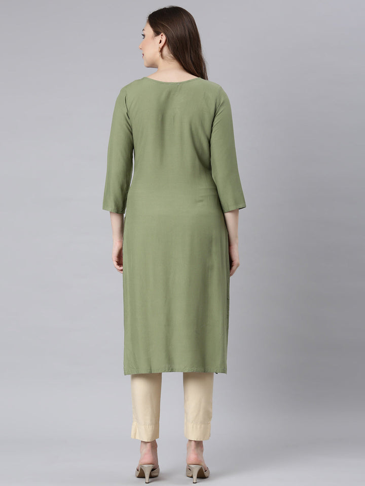 Neerus Green embellished straight kurti panelled - side view