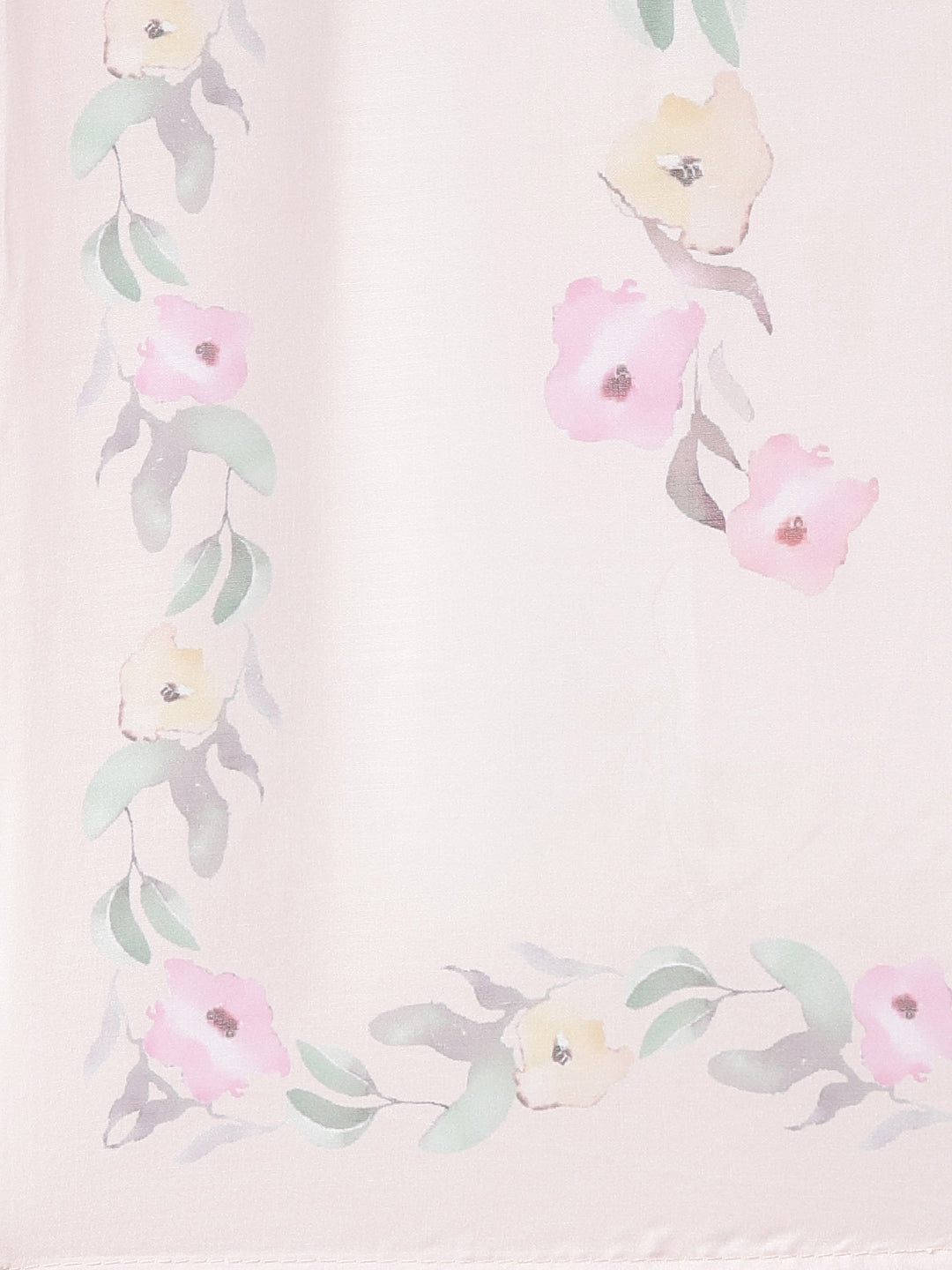 Neerus Peach Pleated Straight Printed Kurta And Trousers With Dupatta