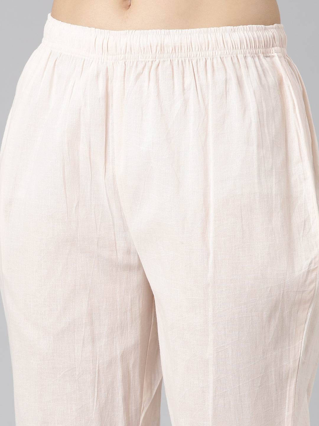 Neerus Peach Pleated Straight Printed Kurta And Trousers With Dupatta