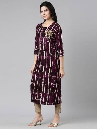 Neerus Purple Regular Straight Printed Kurtas