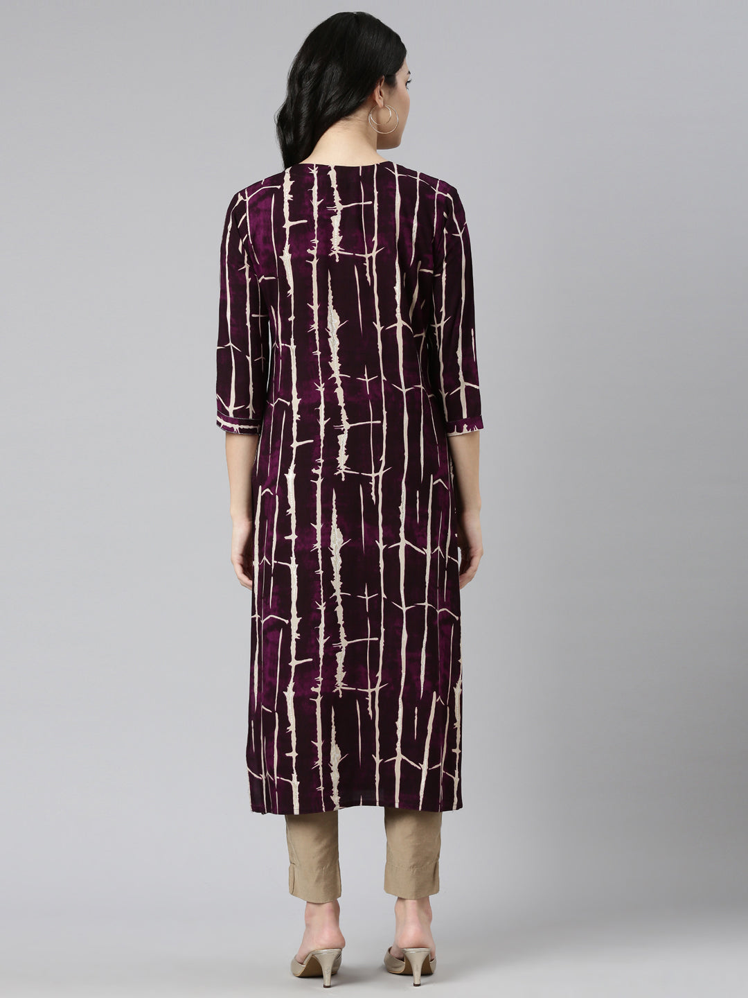 Neerus Purple printed straight kurti - side view