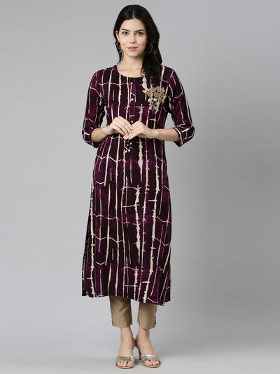 Neerus Purple Regular Straight Printed Kurtas