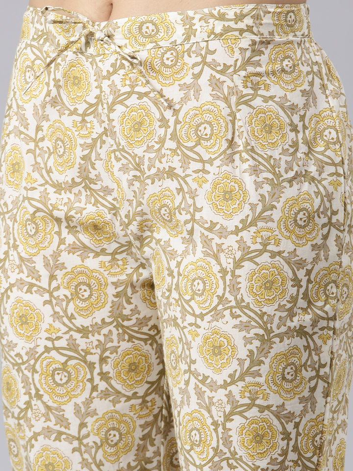 Neerus Brown Pleated Straight Printed Kurta and Trousers With Dupatta