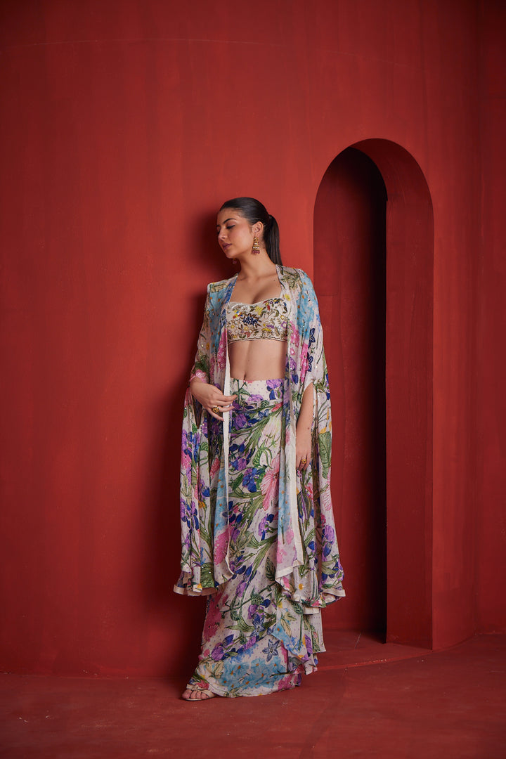 Neerus Womens White Color Crepe Fabric Fusion Suit Set