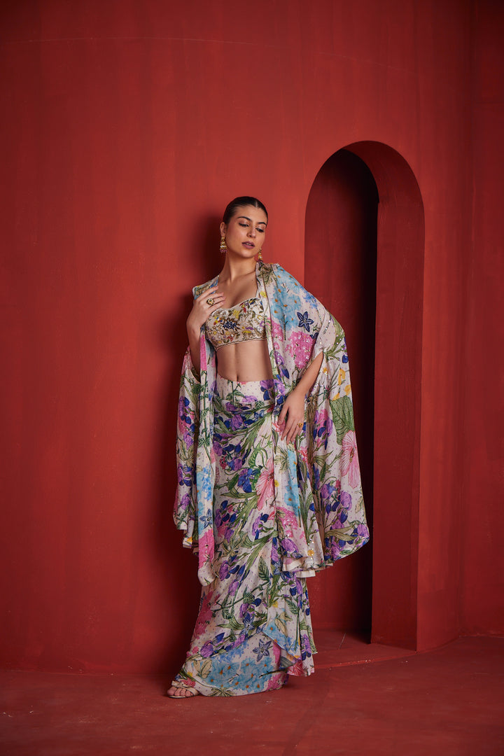 Neerus Womens White Color Crepe Fabric Fusion Suit Set