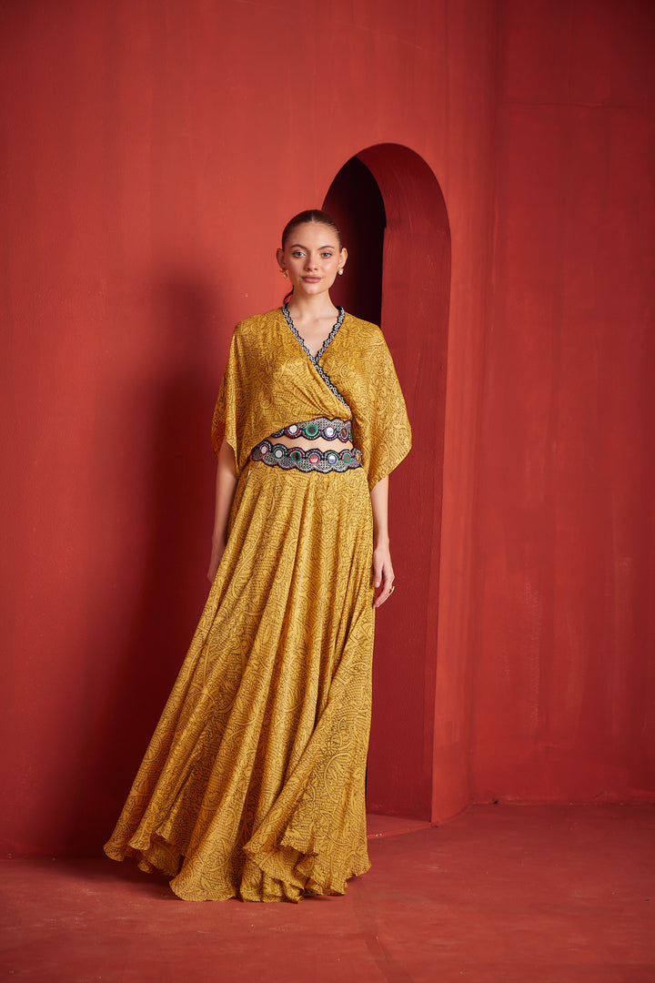 Neerus Womens Mustard Color Georgette Fabric Fusion Suit Set