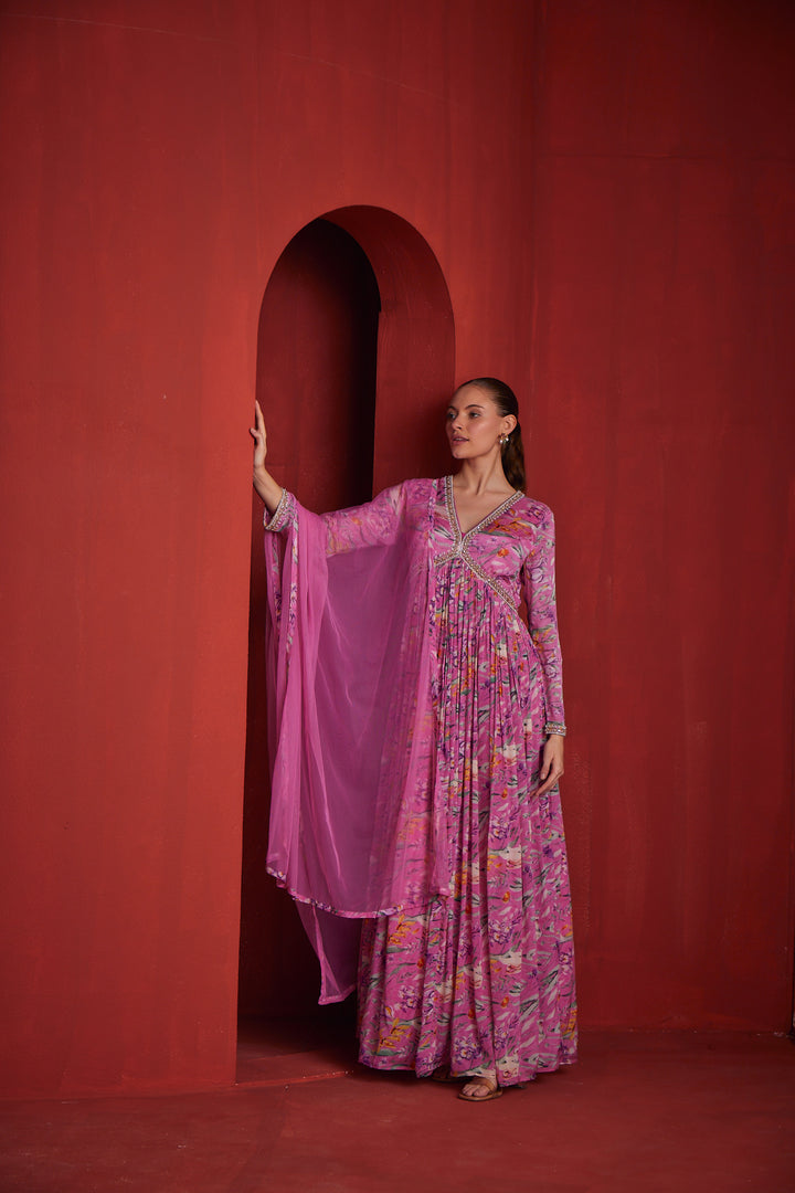 Neerus Womens Pink Color Crepe Fabric Dress